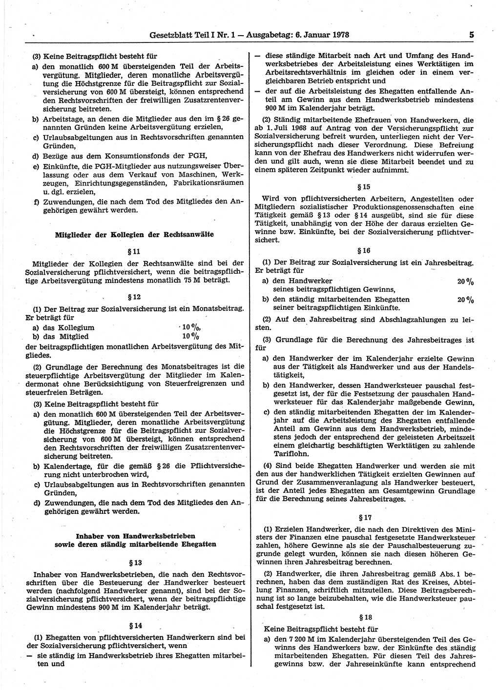 Gesetzblatt (GBl.) der Deutschen Demokratischen Republik (DDR) Teil Ⅰ 1978, Seite 5 (GBl. DDR Ⅰ 1978, S. 5)