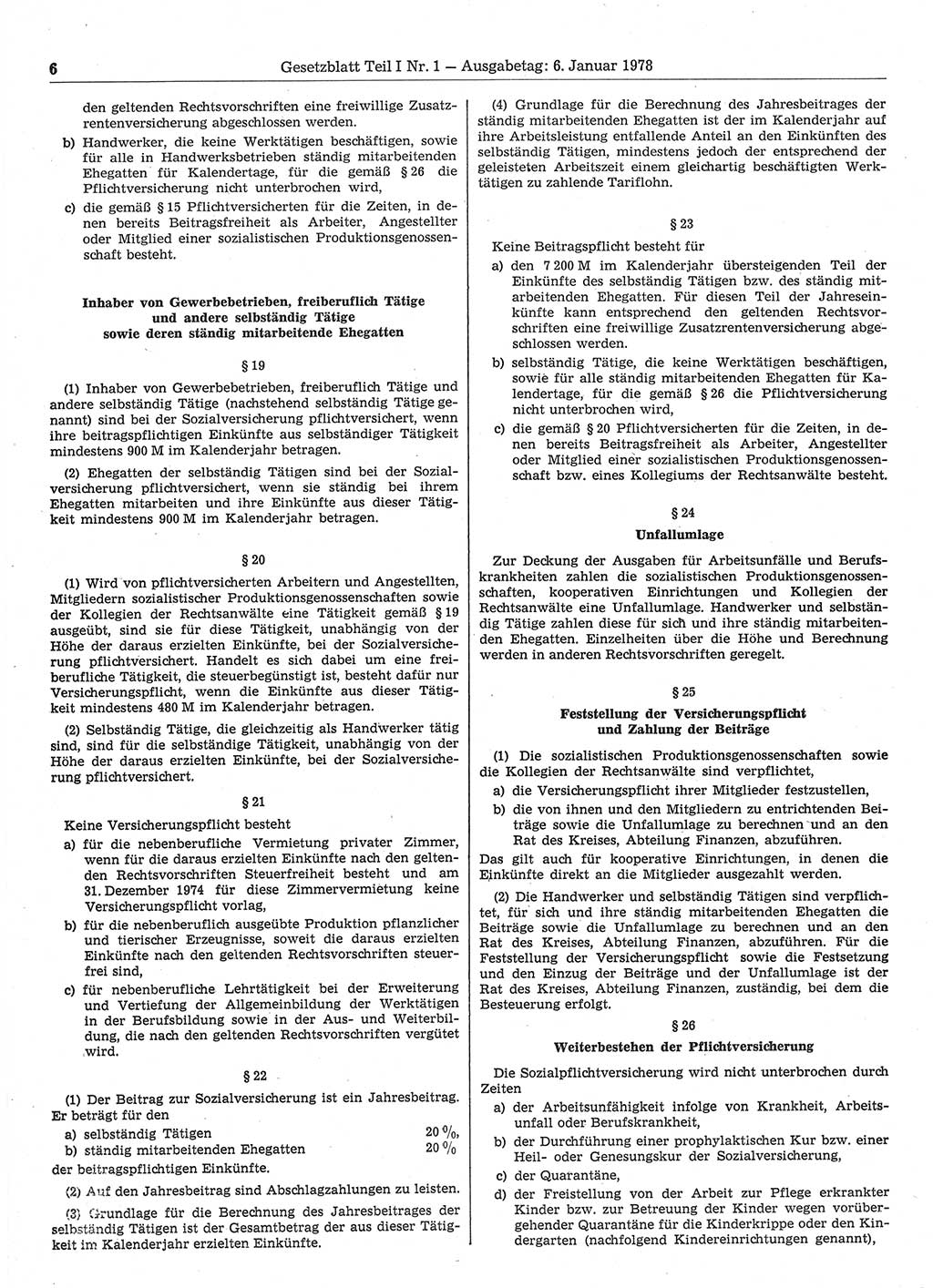 Gesetzblatt (GBl.) der Deutschen Demokratischen Republik (DDR) Teil Ⅰ 1978, Seite 6 (GBl. DDR Ⅰ 1978, S. 6)