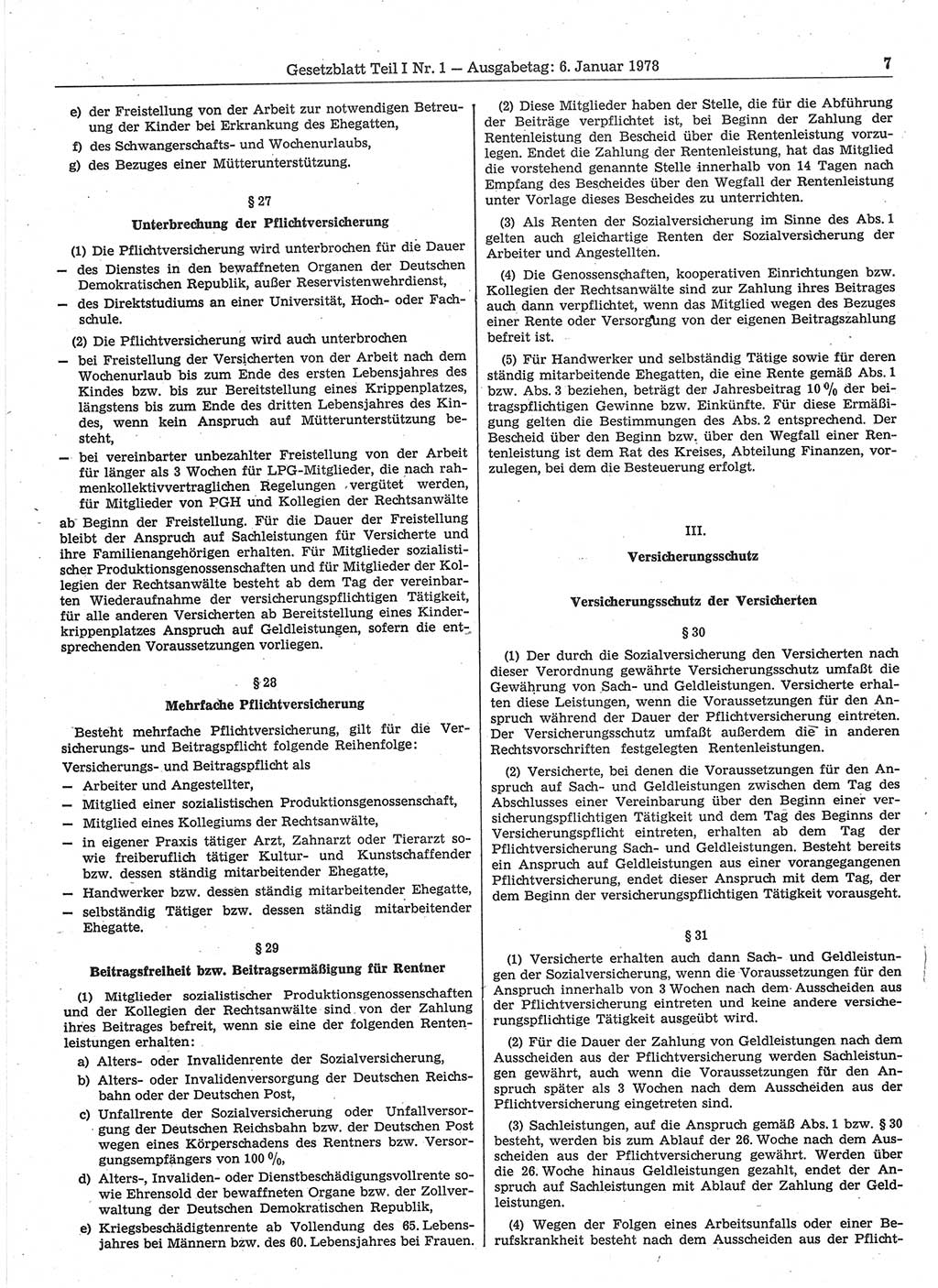 Gesetzblatt (GBl.) der Deutschen Demokratischen Republik (DDR) Teil Ⅰ 1978, Seite 7 (GBl. DDR Ⅰ 1978, S. 7)