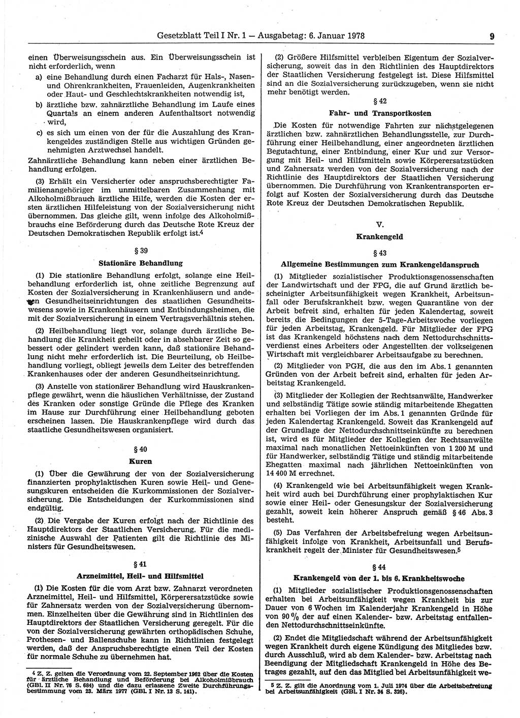 Gesetzblatt (GBl.) der Deutschen Demokratischen Republik (DDR) Teil Ⅰ 1978, Seite 9 (GBl. DDR Ⅰ 1978, S. 9)