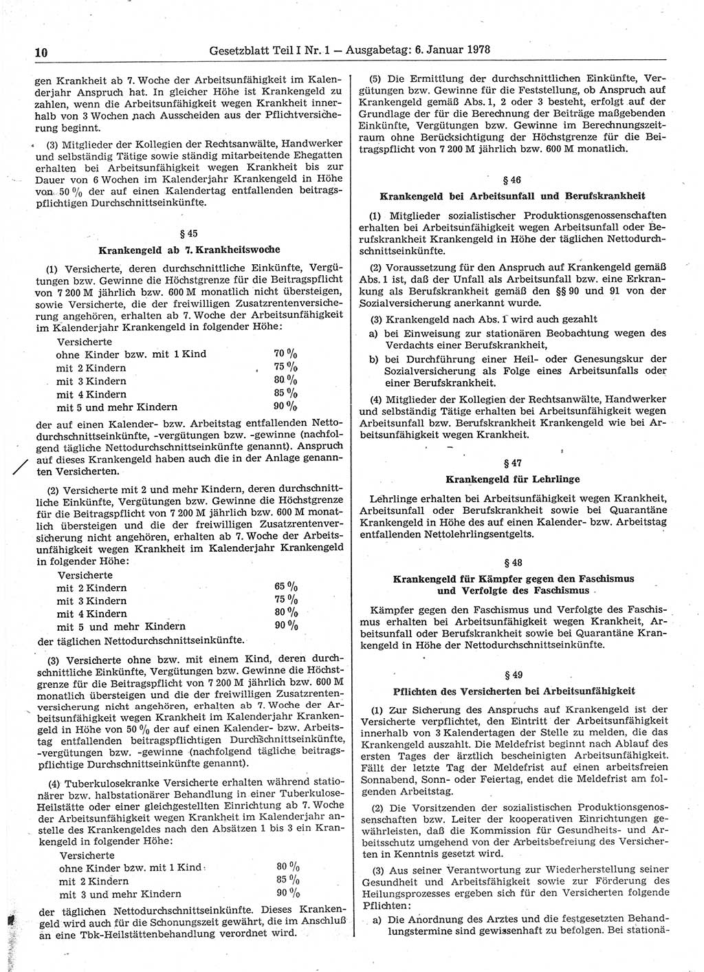 Gesetzblatt (GBl.) der Deutschen Demokratischen Republik (DDR) Teil Ⅰ 1978, Seite 10 (GBl. DDR Ⅰ 1978, S. 10)