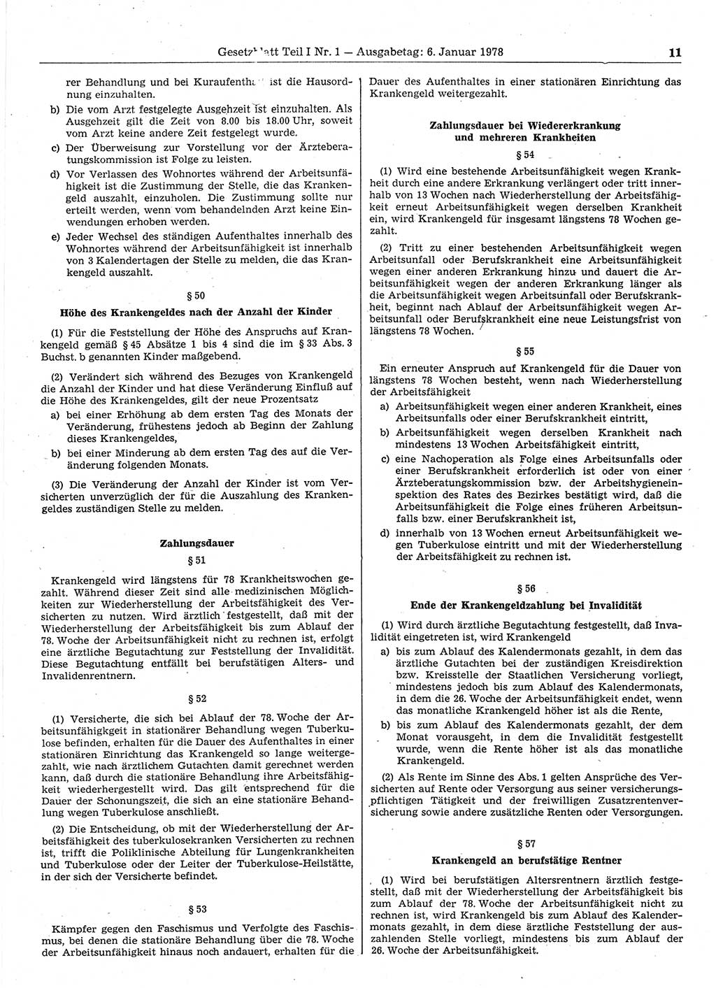 Gesetzblatt (GBl.) der Deutschen Demokratischen Republik (DDR) Teil Ⅰ 1978, Seite 11 (GBl. DDR Ⅰ 1978, S. 11)