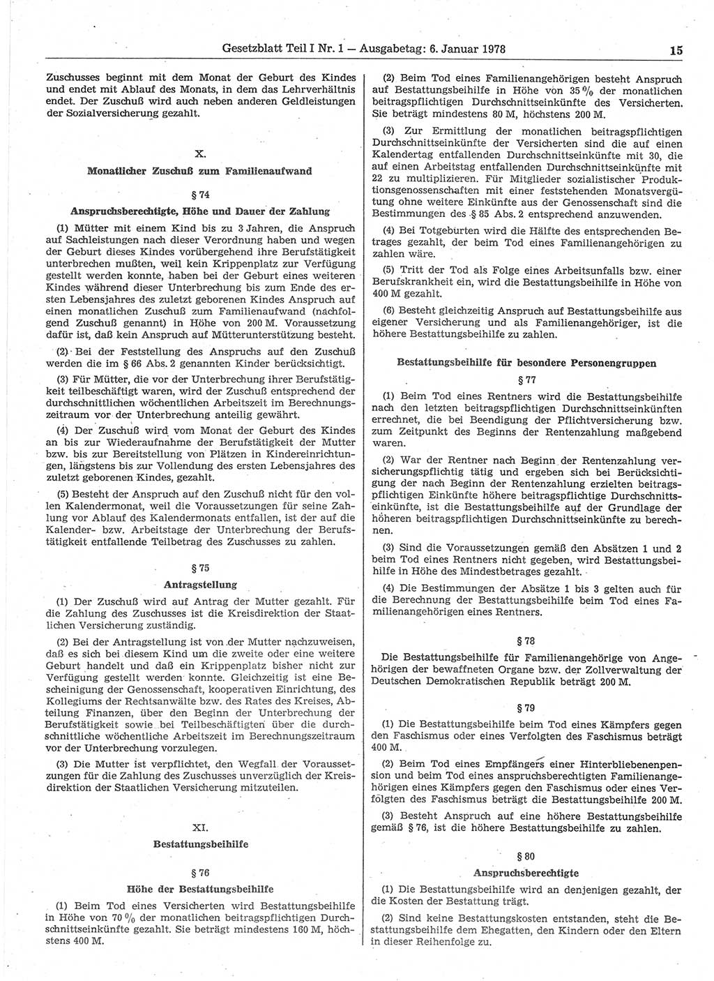 Gesetzblatt (GBl.) der Deutschen Demokratischen Republik (DDR) Teil Ⅰ 1978, Seite 15 (GBl. DDR Ⅰ 1978, S. 15)