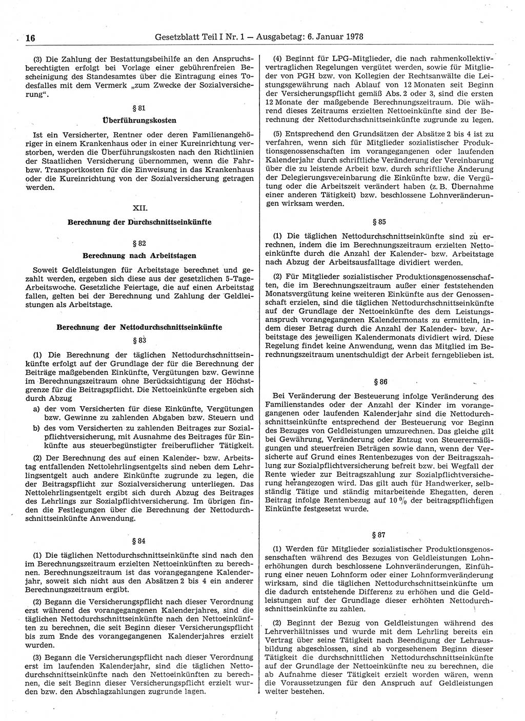 Gesetzblatt (GBl.) der Deutschen Demokratischen Republik (DDR) Teil Ⅰ 1978, Seite 16 (GBl. DDR Ⅰ 1978, S. 16)