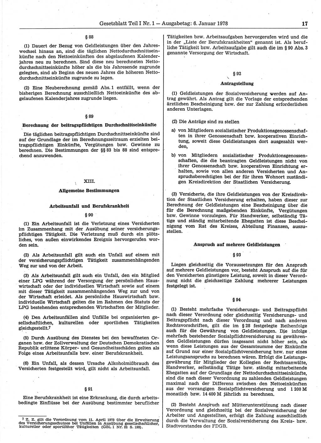 Gesetzblatt (GBl.) der Deutschen Demokratischen Republik (DDR) Teil Ⅰ 1978, Seite 17 (GBl. DDR Ⅰ 1978, S. 17)