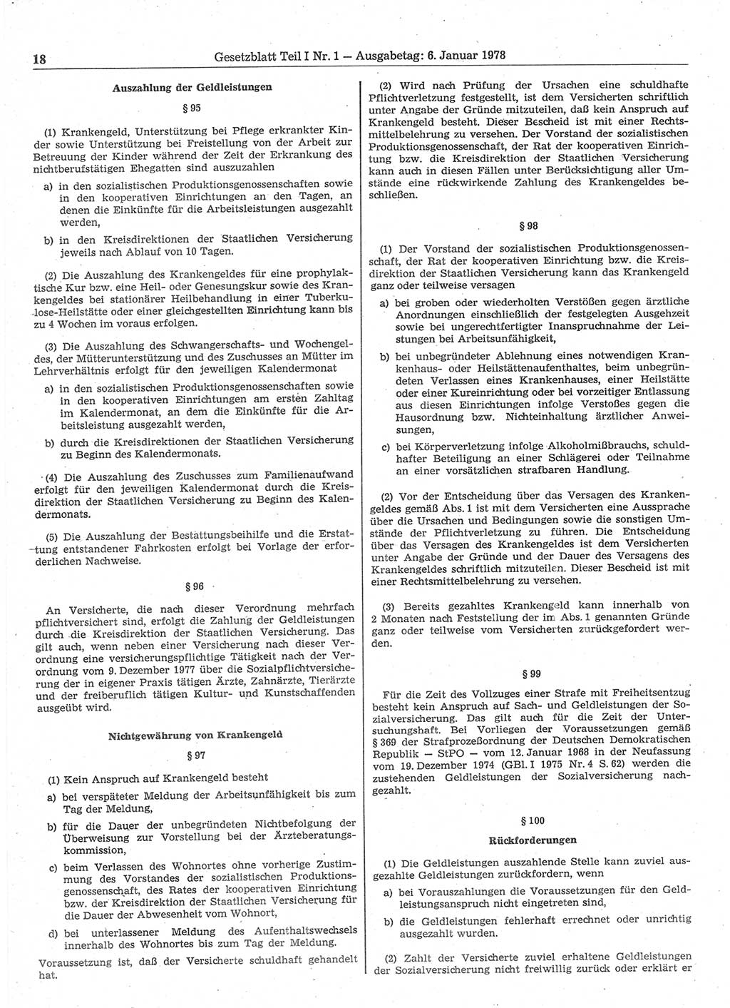 Gesetzblatt (GBl.) der Deutschen Demokratischen Republik (DDR) Teil Ⅰ 1978, Seite 18 (GBl. DDR Ⅰ 1978, S. 18)