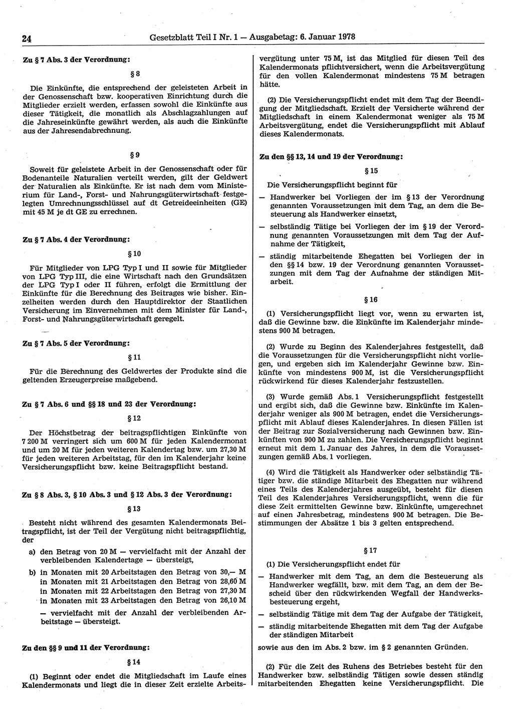 Gesetzblatt (GBl.) der Deutschen Demokratischen Republik (DDR) Teil Ⅰ 1978, Seite 24 (GBl. DDR Ⅰ 1978, S. 24)