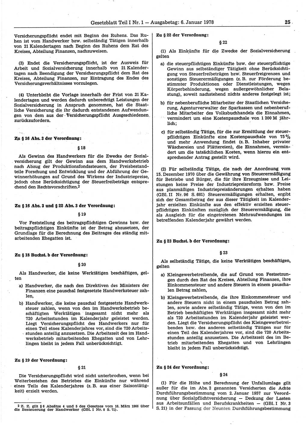 Gesetzblatt (GBl.) der Deutschen Demokratischen Republik (DDR) Teil Ⅰ 1978, Seite 25 (GBl. DDR Ⅰ 1978, S. 25)