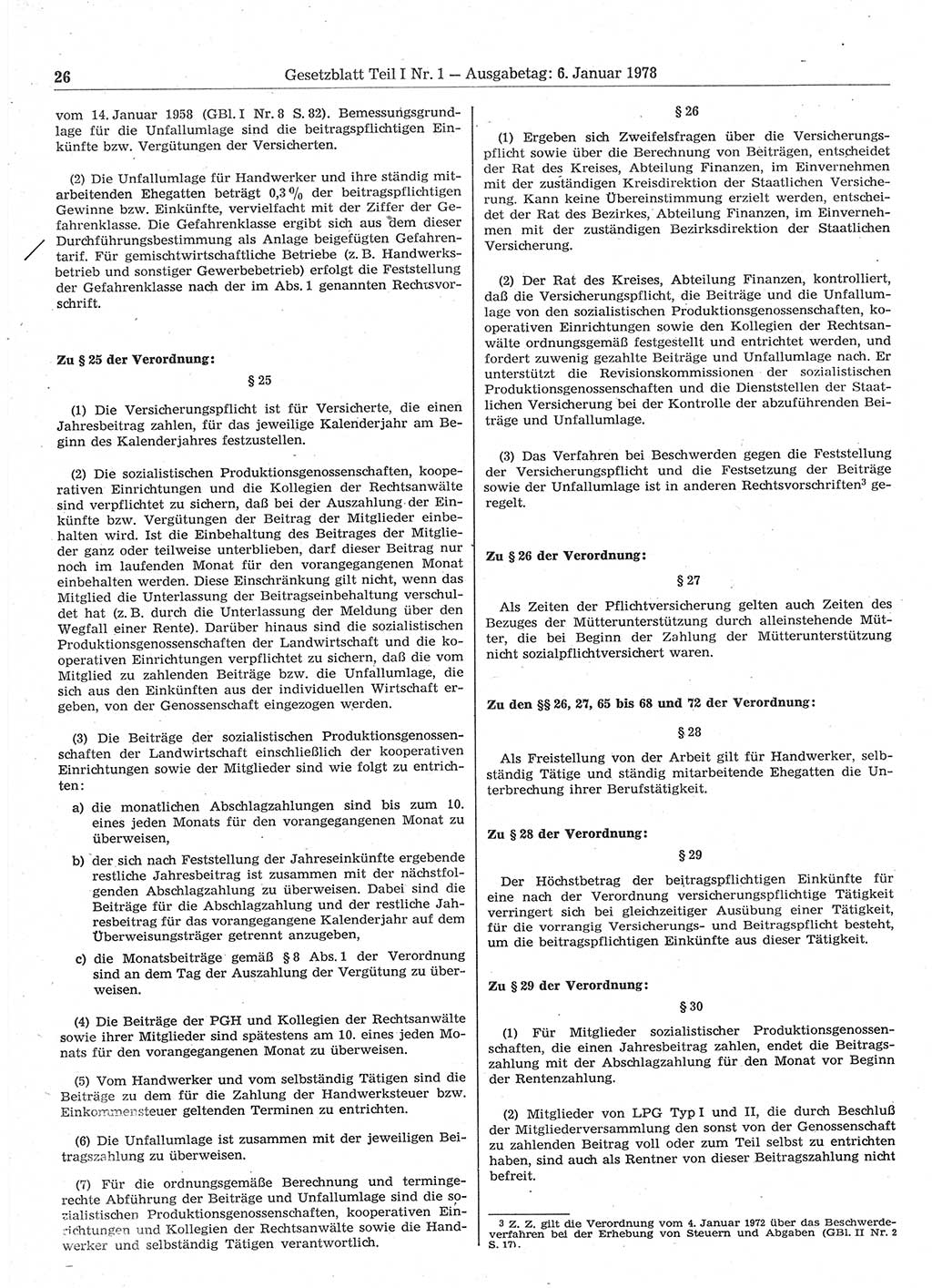 Gesetzblatt (GBl.) der Deutschen Demokratischen Republik (DDR) Teil Ⅰ 1978, Seite 26 (GBl. DDR Ⅰ 1978, S. 26)