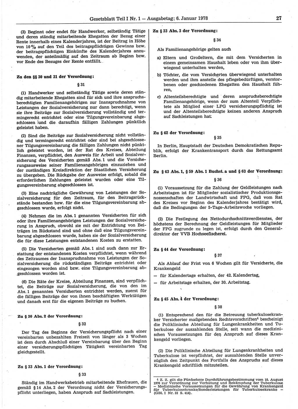 Gesetzblatt (GBl.) der Deutschen Demokratischen Republik (DDR) Teil Ⅰ 1978, Seite 27 (GBl. DDR Ⅰ 1978, S. 27)