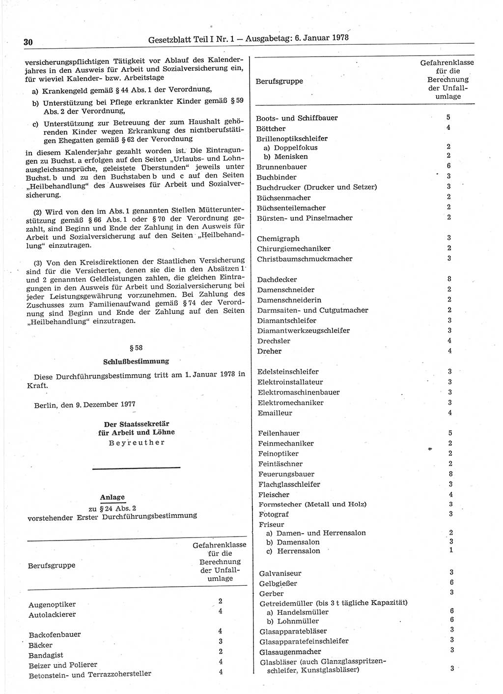 Gesetzblatt (GBl.) der Deutschen Demokratischen Republik (DDR) Teil Ⅰ 1978, Seite 30 (GBl. DDR Ⅰ 1978, S. 30)