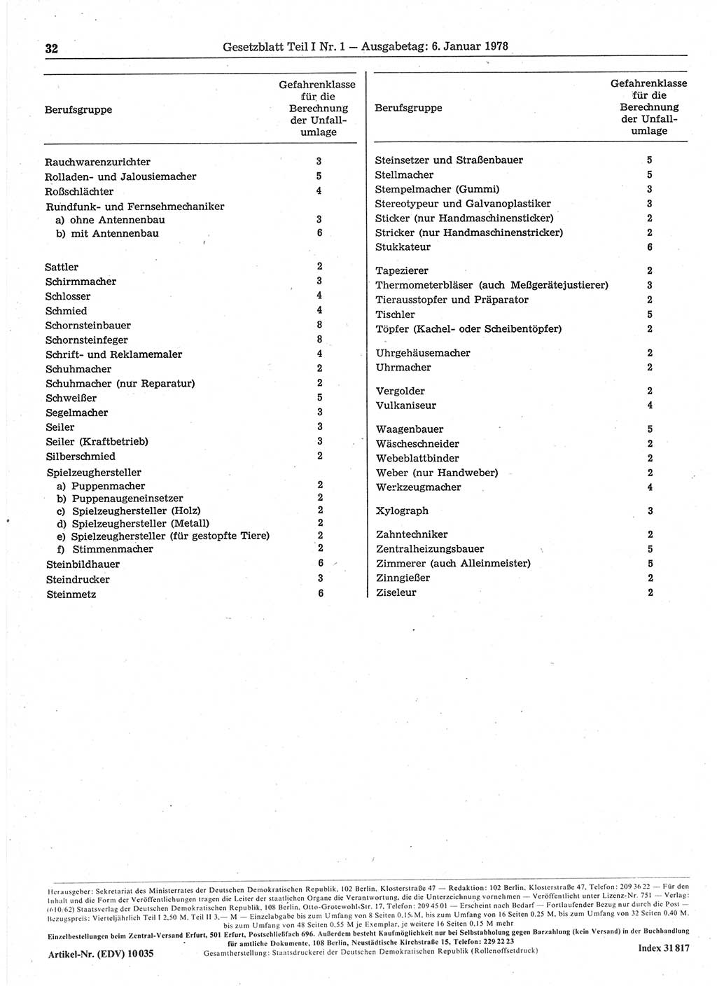 Gesetzblatt (GBl.) der Deutschen Demokratischen Republik (DDR) Teil Ⅰ 1978, Seite 32 (GBl. DDR Ⅰ 1978, S. 32)