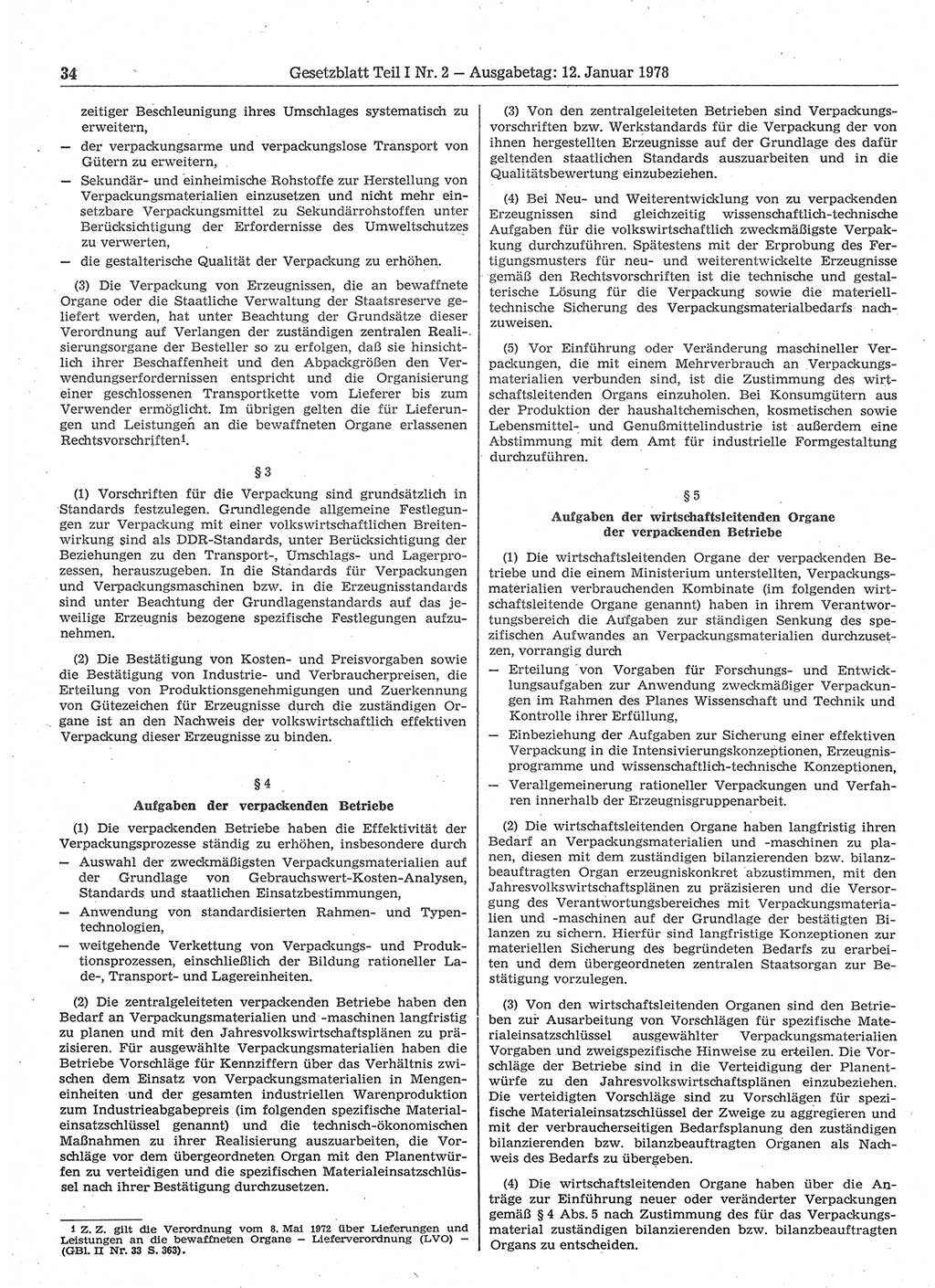 Gesetzblatt (GBl.) der Deutschen Demokratischen Republik (DDR) Teil Ⅰ 1978, Seite 34 (GBl. DDR Ⅰ 1978, S. 34)