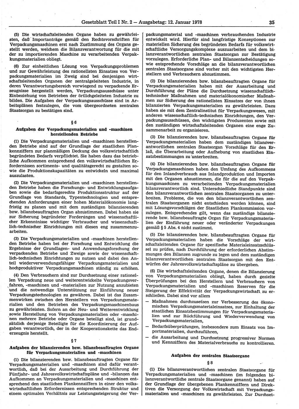 Gesetzblatt (GBl.) der Deutschen Demokratischen Republik (DDR) Teil Ⅰ 1978, Seite 35 (GBl. DDR Ⅰ 1978, S. 35)