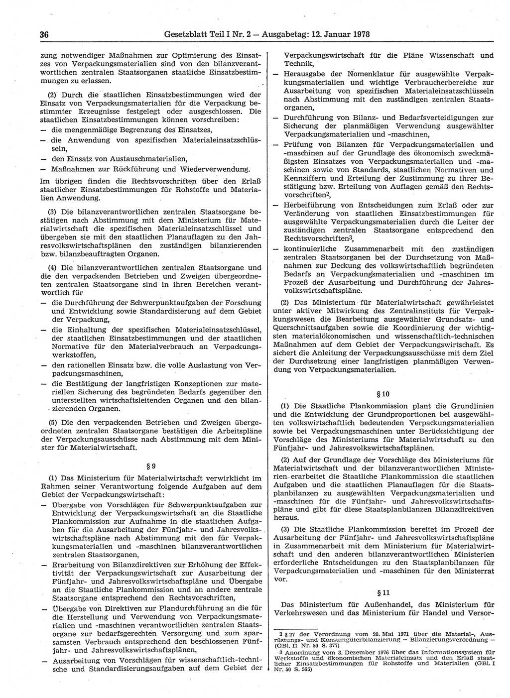 Gesetzblatt (GBl.) der Deutschen Demokratischen Republik (DDR) Teil Ⅰ 1978, Seite 36 (GBl. DDR Ⅰ 1978, S. 36)