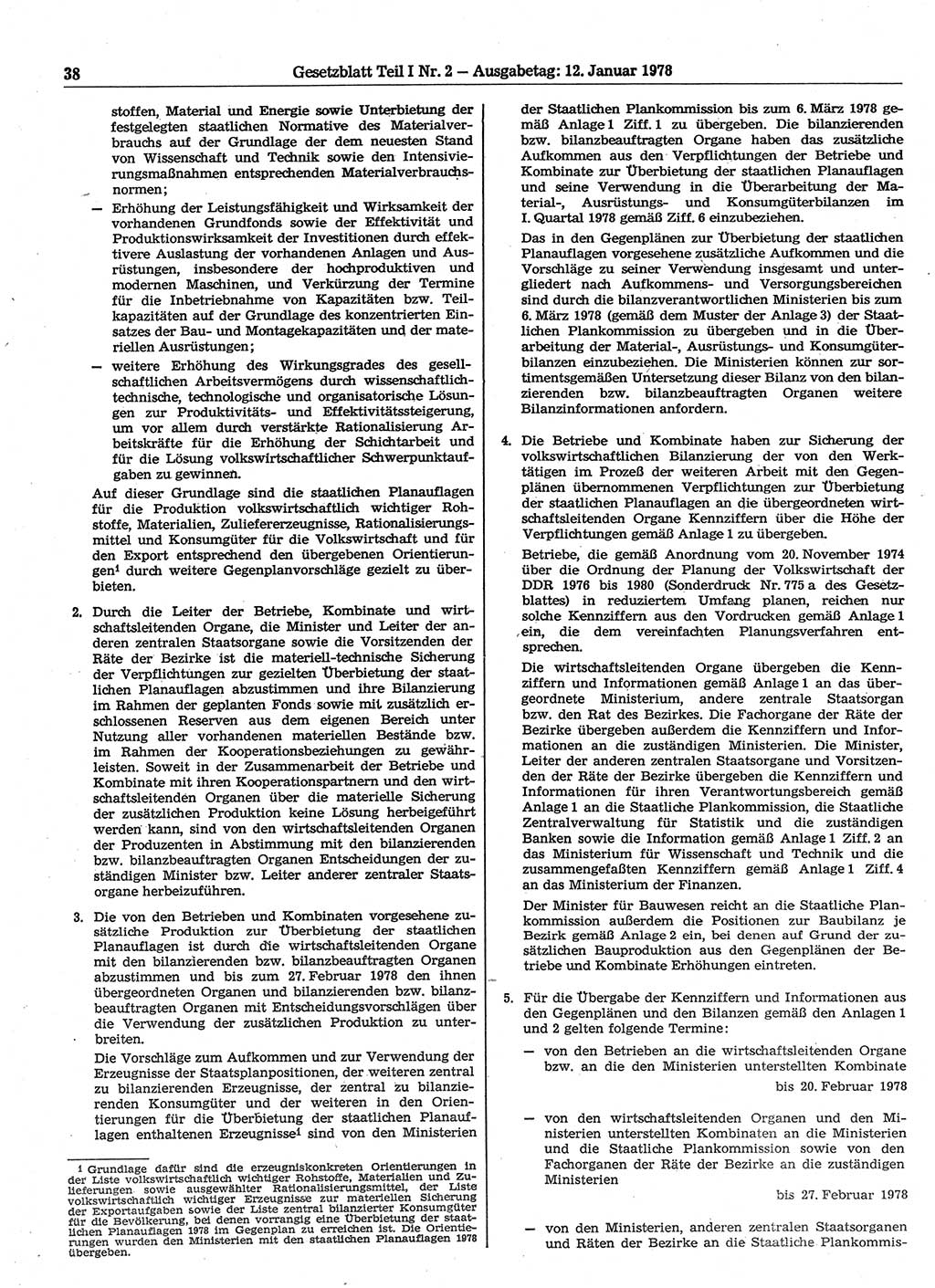 Gesetzblatt (GBl.) der Deutschen Demokratischen Republik (DDR) Teil Ⅰ 1978, Seite 38 (GBl. DDR Ⅰ 1978, S. 38)