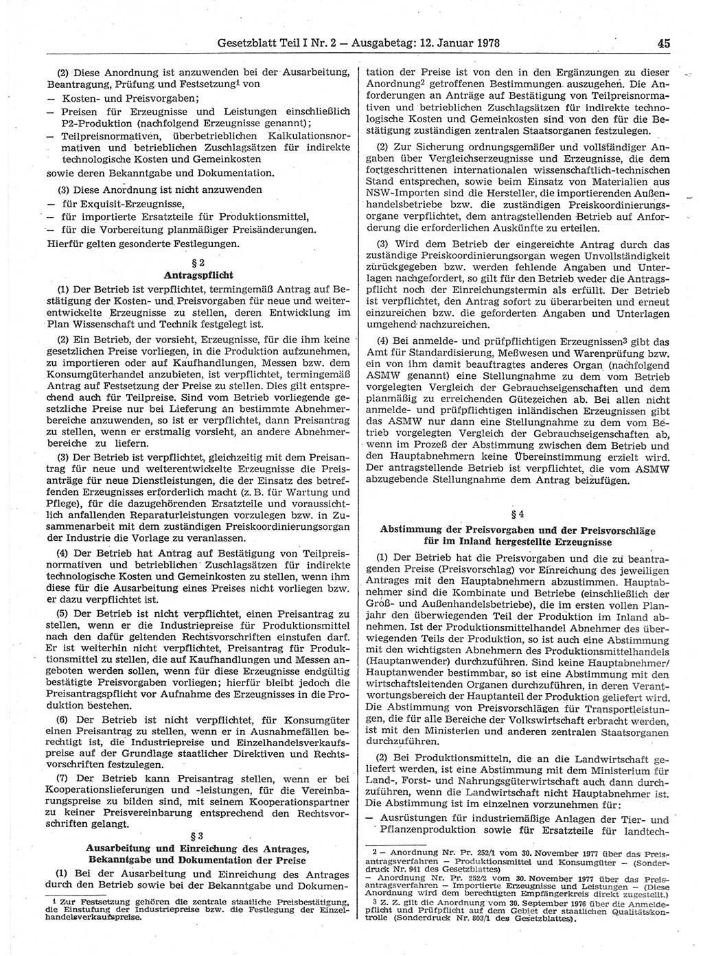 Gesetzblatt (GBl.) der Deutschen Demokratischen Republik (DDR) Teil Ⅰ 1978, Seite 45 (GBl. DDR Ⅰ 1978, S. 45)