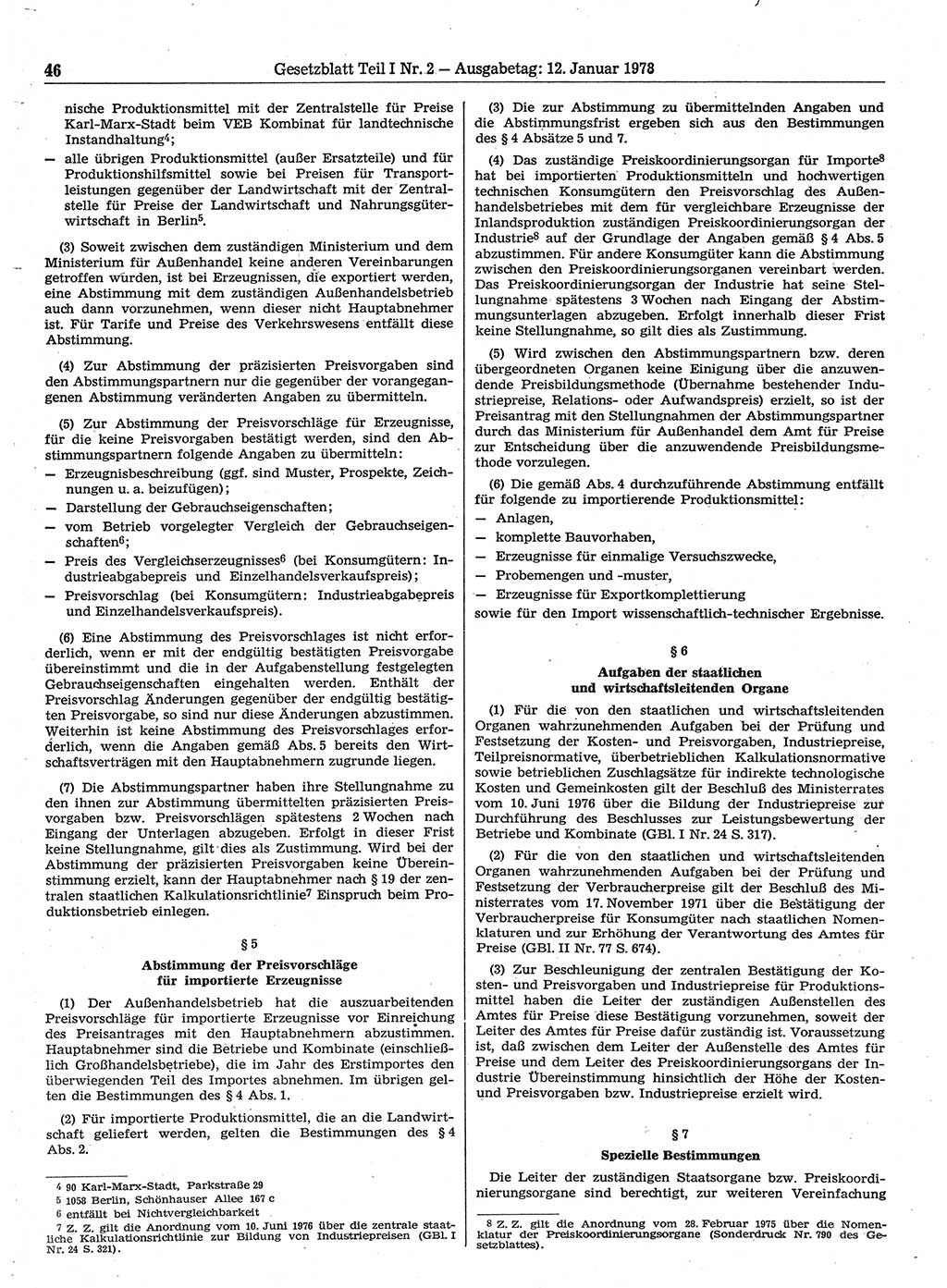Gesetzblatt (GBl.) der Deutschen Demokratischen Republik (DDR) Teil Ⅰ 1978, Seite 46 (GBl. DDR Ⅰ 1978, S. 46)
