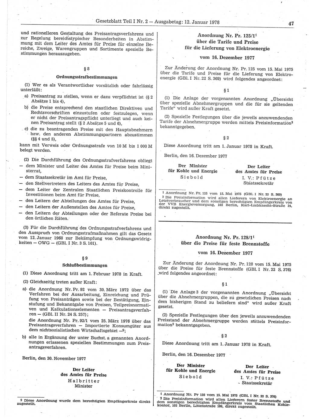 Gesetzblatt (GBl.) der Deutschen Demokratischen Republik (DDR) Teil Ⅰ 1978, Seite 47 (GBl. DDR Ⅰ 1978, S. 47)