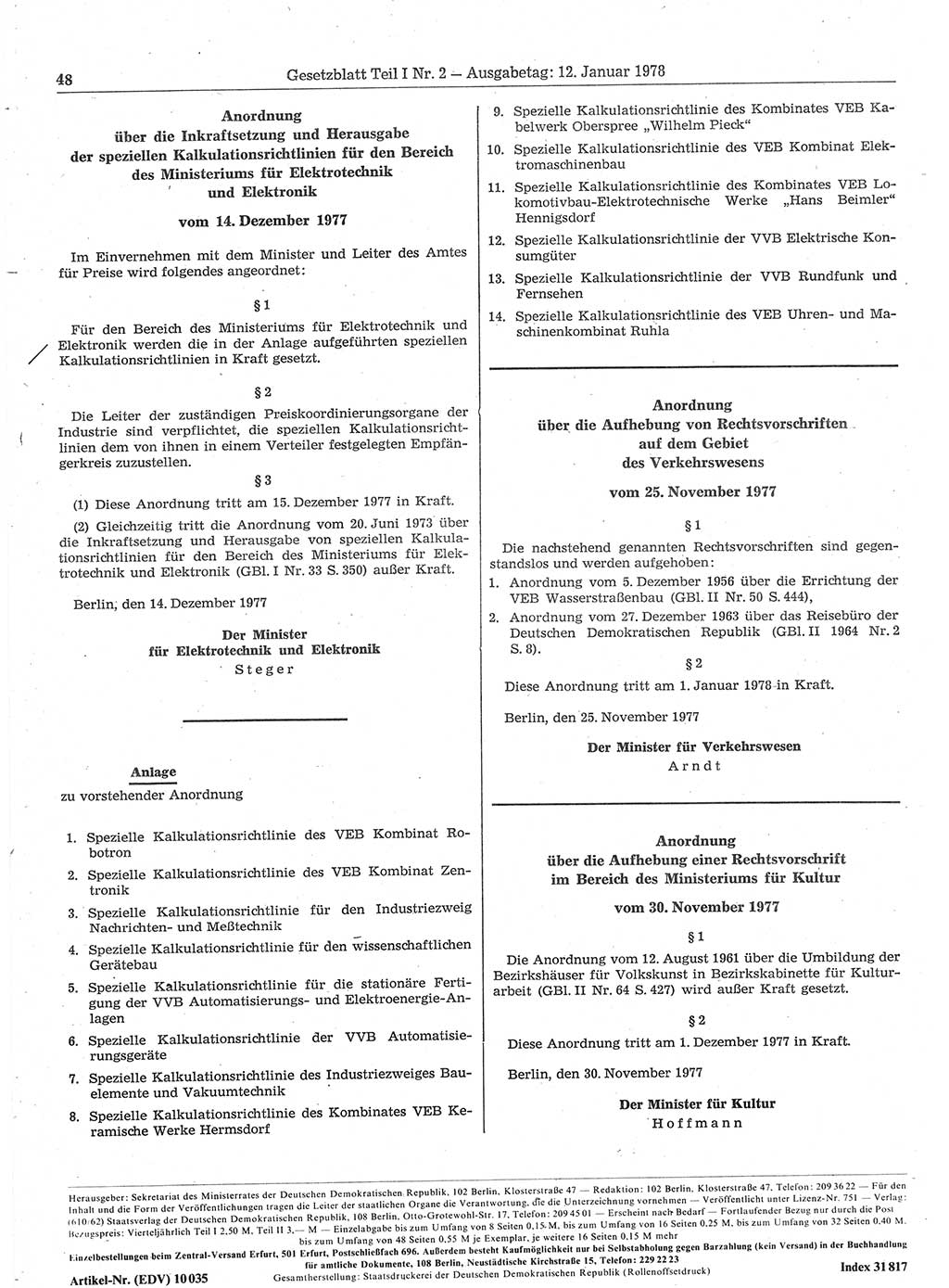 Gesetzblatt (GBl.) der Deutschen Demokratischen Republik (DDR) Teil Ⅰ 1978, Seite 48 (GBl. DDR Ⅰ 1978, S. 48)