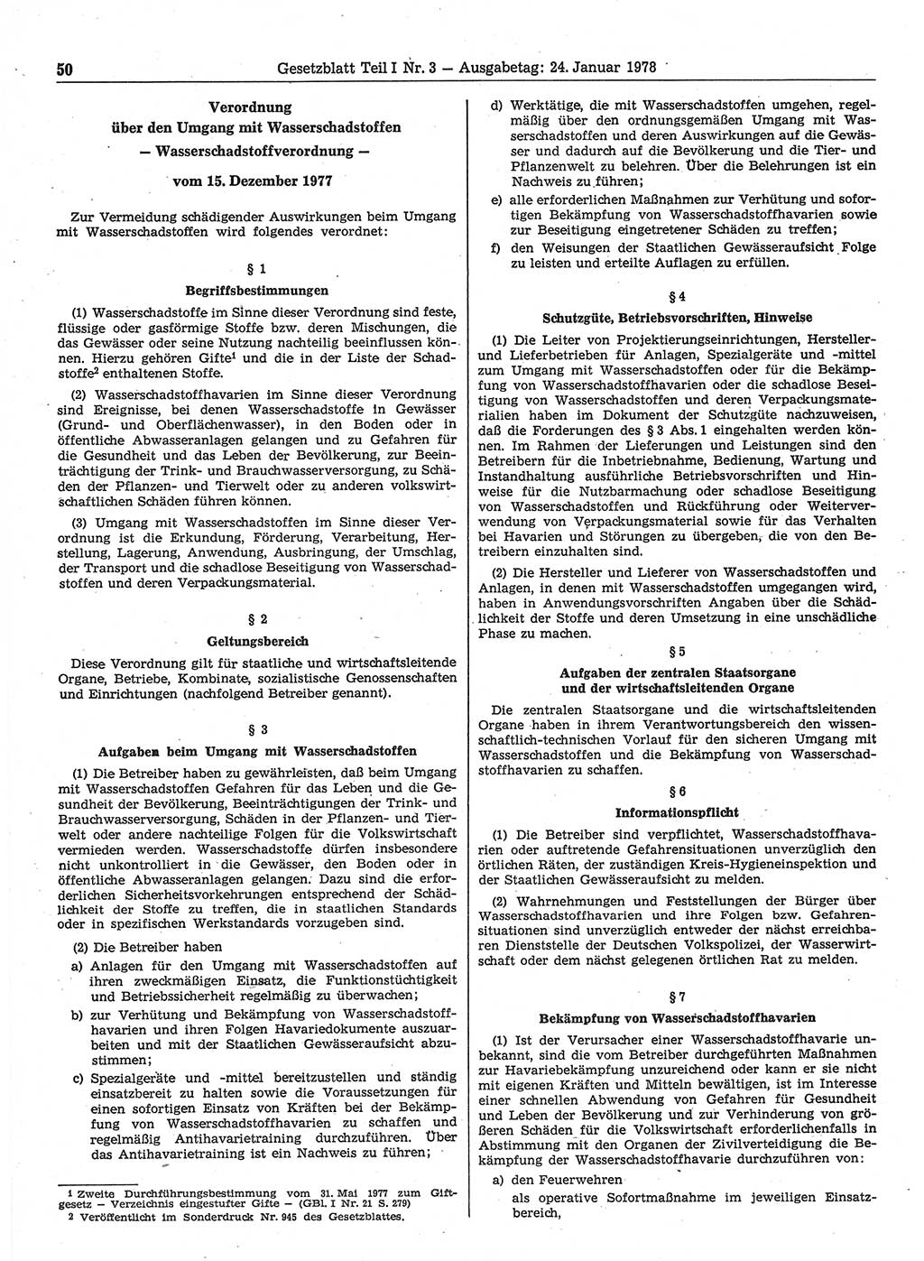Gesetzblatt (GBl.) der Deutschen Demokratischen Republik (DDR) Teil Ⅰ 1978, Seite 50 (GBl. DDR Ⅰ 1978, S. 50)