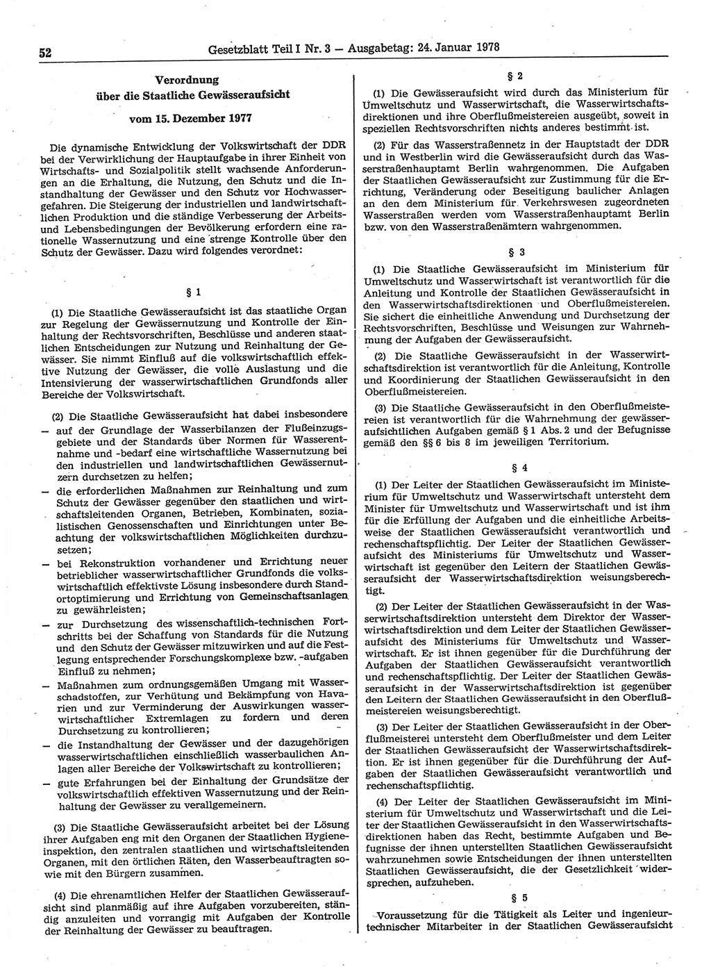 Gesetzblatt (GBl.) der Deutschen Demokratischen Republik (DDR) Teil Ⅰ 1978, Seite 52 (GBl. DDR Ⅰ 1978, S. 52)