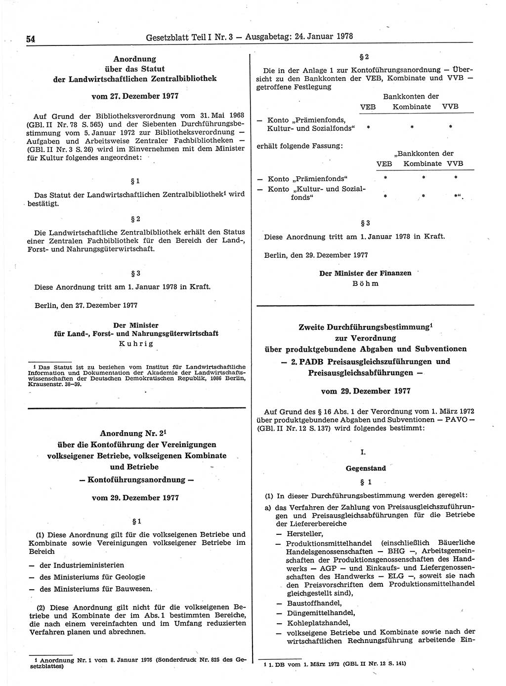 Gesetzblatt (GBl.) der Deutschen Demokratischen Republik (DDR) Teil Ⅰ 1978, Seite 54 (GBl. DDR Ⅰ 1978, S. 54)