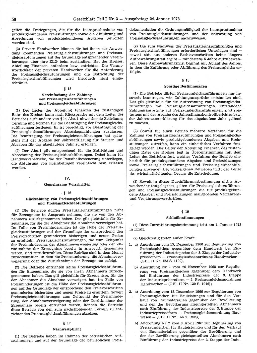 Gesetzblatt (GBl.) der Deutschen Demokratischen Republik (DDR) Teil Ⅰ 1978, Seite 58 (GBl. DDR Ⅰ 1978, S. 58)