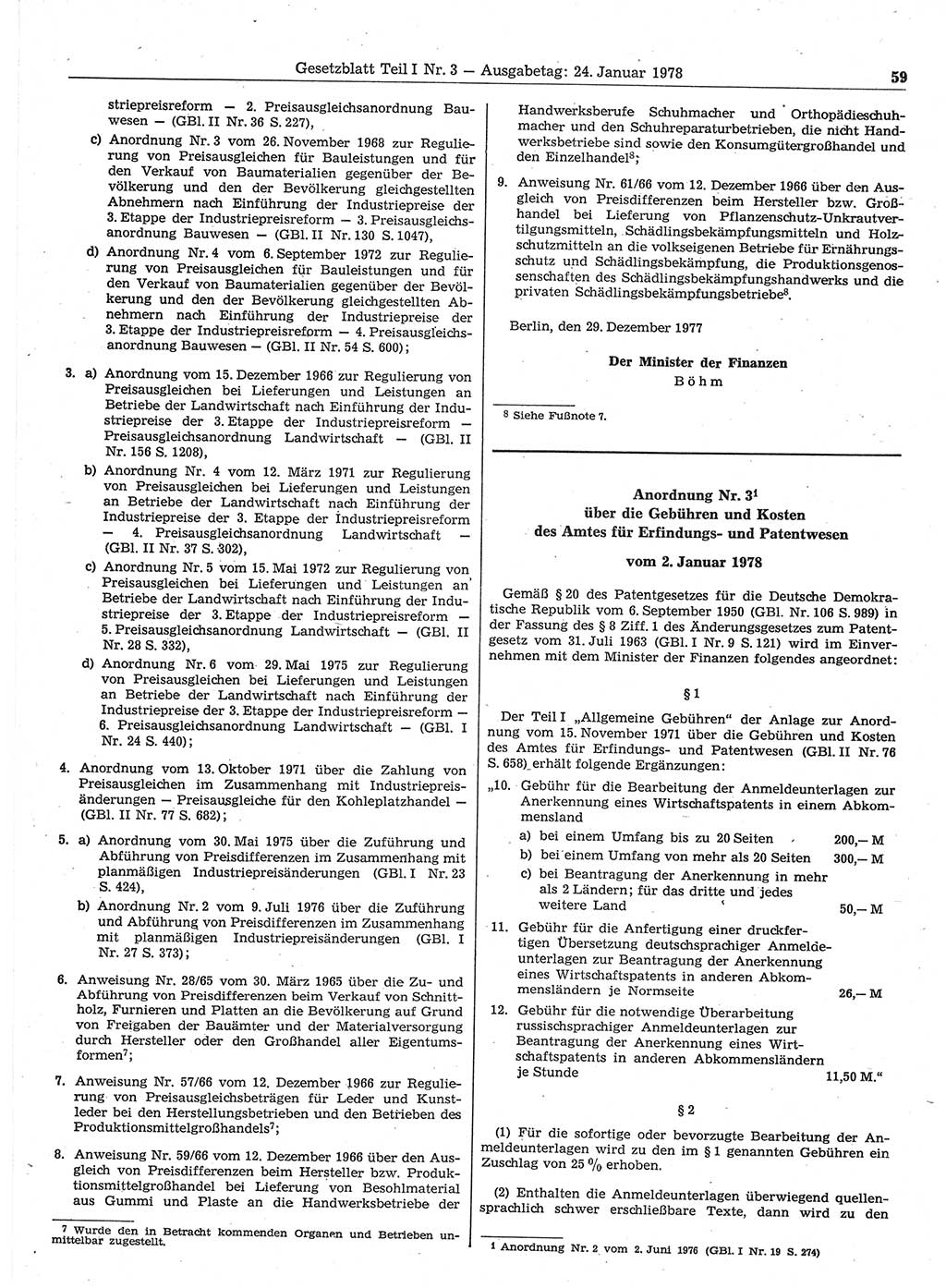 Gesetzblatt (GBl.) der Deutschen Demokratischen Republik (DDR) Teil Ⅰ 1978, Seite 59 (GBl. DDR Ⅰ 1978, S. 59)