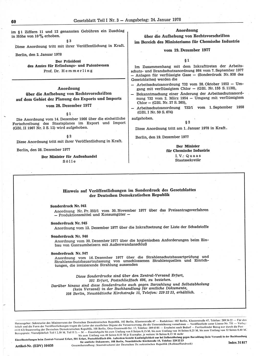 Gesetzblatt (GBl.) der Deutschen Demokratischen Republik (DDR) Teil Ⅰ 1978, Seite 60 (GBl. DDR Ⅰ 1978, S. 60)
