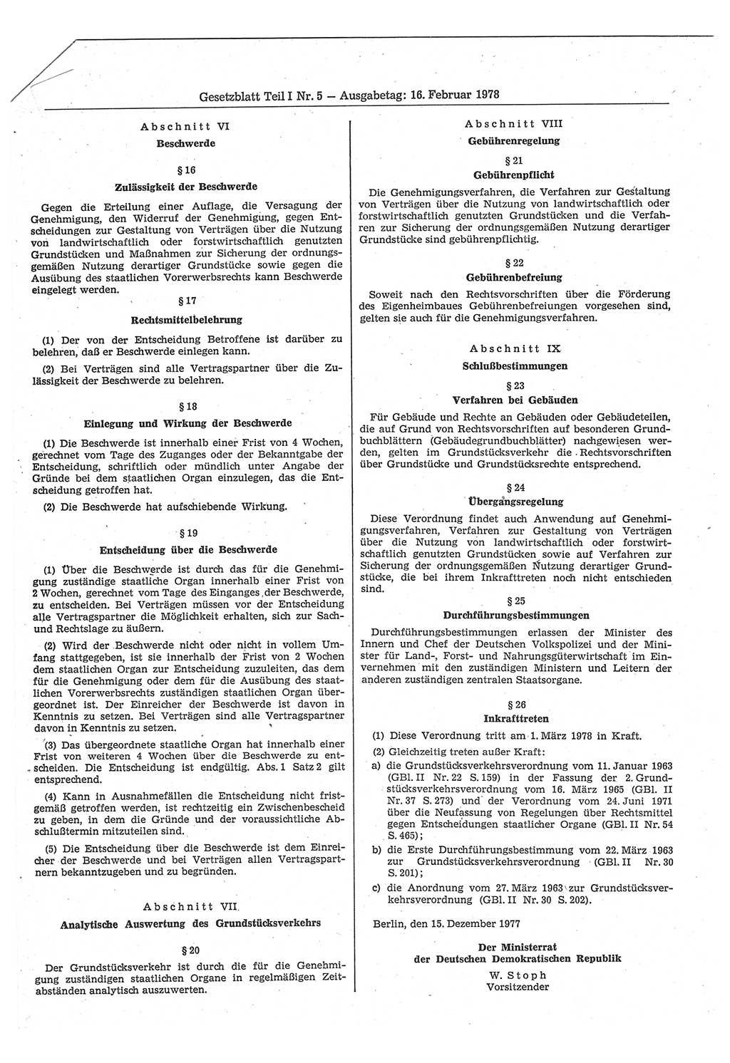 Gesetzblatt (GBl.) der Deutschen Demokratischen Republik (DDR) Teil Ⅰ 1978, Seite 76 (GBl. DDR Ⅰ 1978, S. 76)