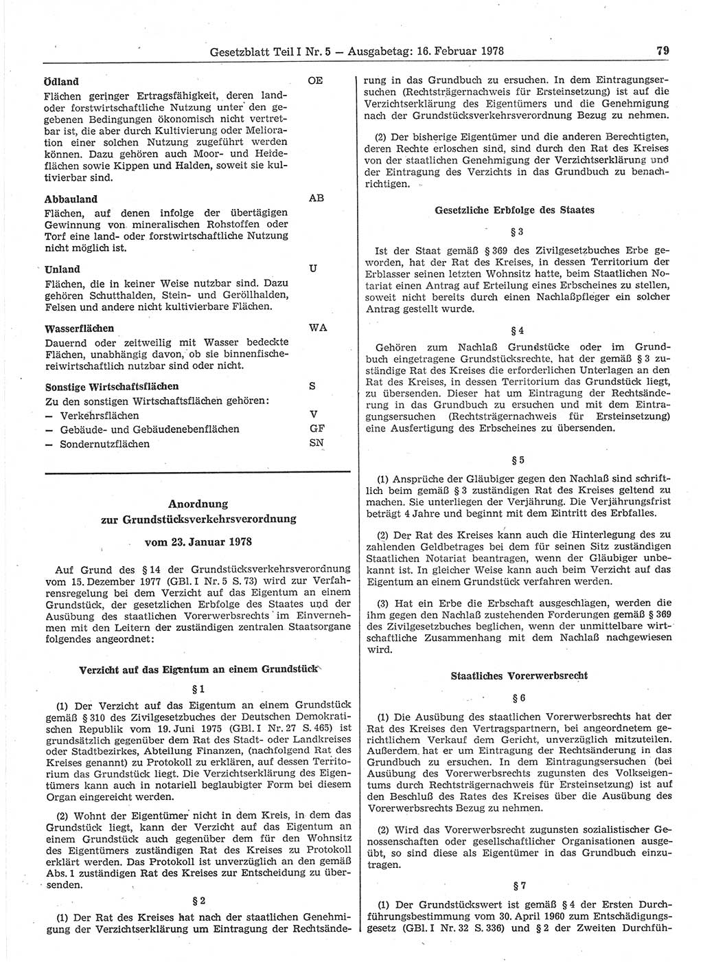 Gesetzblatt (GBl.) der Deutschen Demokratischen Republik (DDR) Teil Ⅰ 1978, Seite 79 (GBl. DDR Ⅰ 1978, S. 79)
