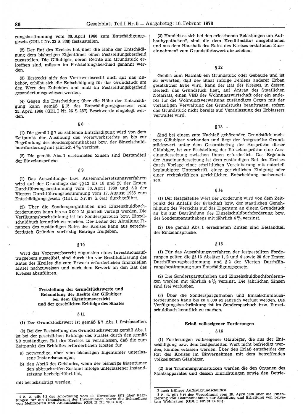 Gesetzblatt (GBl.) der Deutschen Demokratischen Republik (DDR) Teil Ⅰ 1978, Seite 80 (GBl. DDR Ⅰ 1978, S. 80)