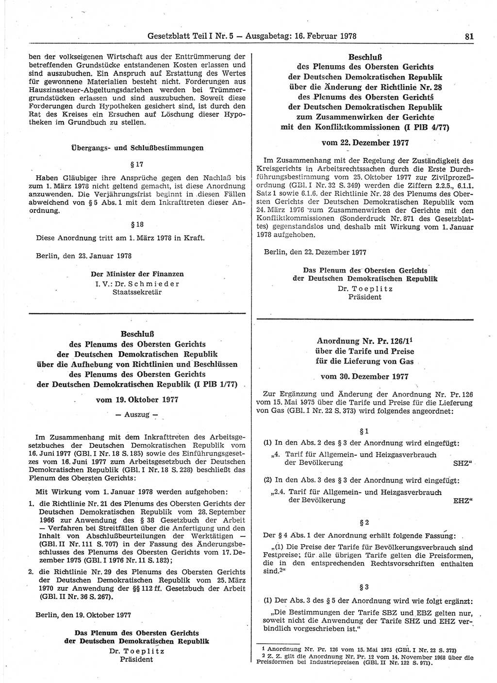 Gesetzblatt (GBl.) der Deutschen Demokratischen Republik (DDR) Teil Ⅰ 1978, Seite 81 (GBl. DDR Ⅰ 1978, S. 81)
