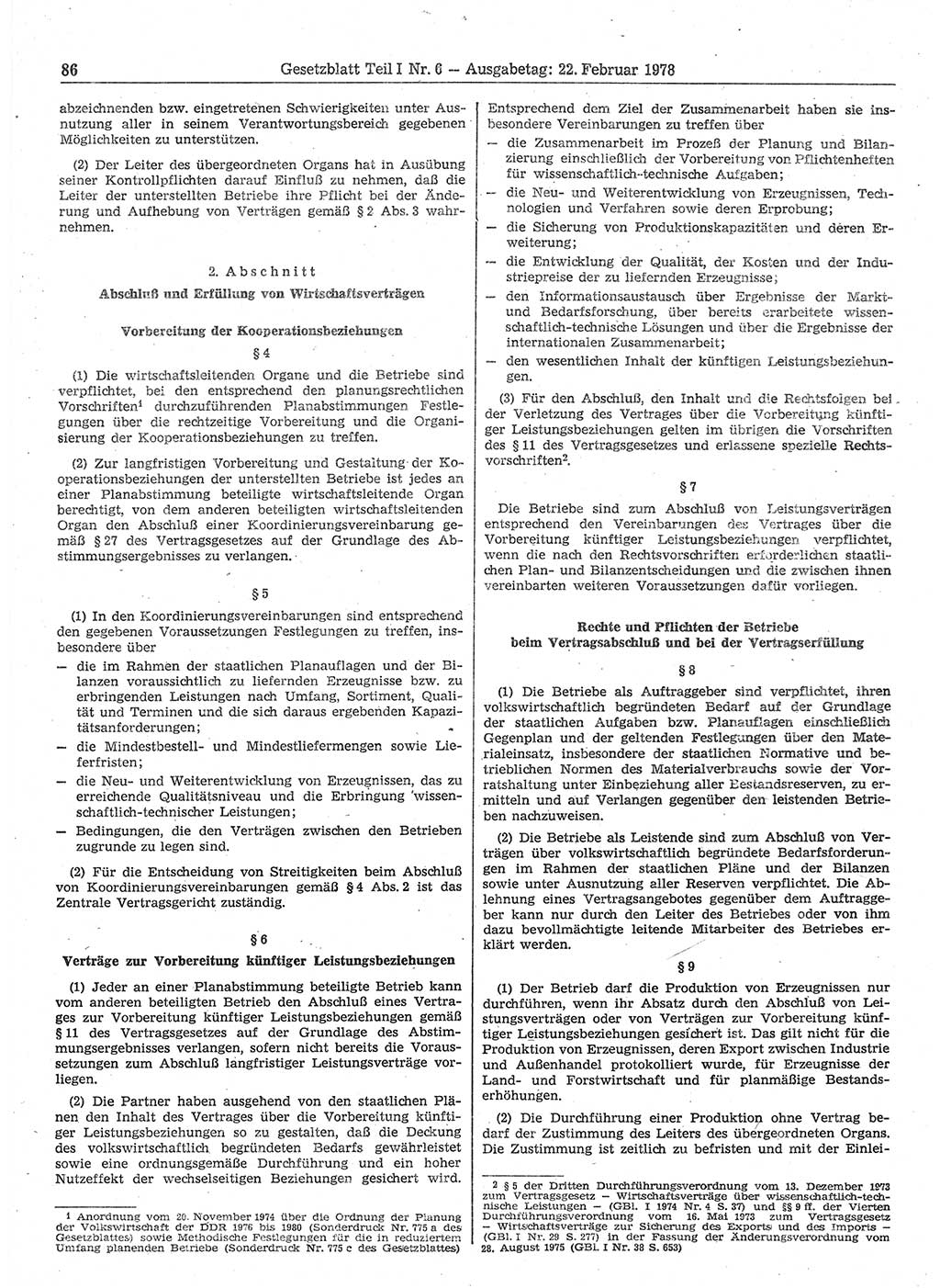 Gesetzblatt (GBl.) der Deutschen Demokratischen Republik (DDR) Teil Ⅰ 1978, Seite 86 (GBl. DDR Ⅰ 1978, S. 86)