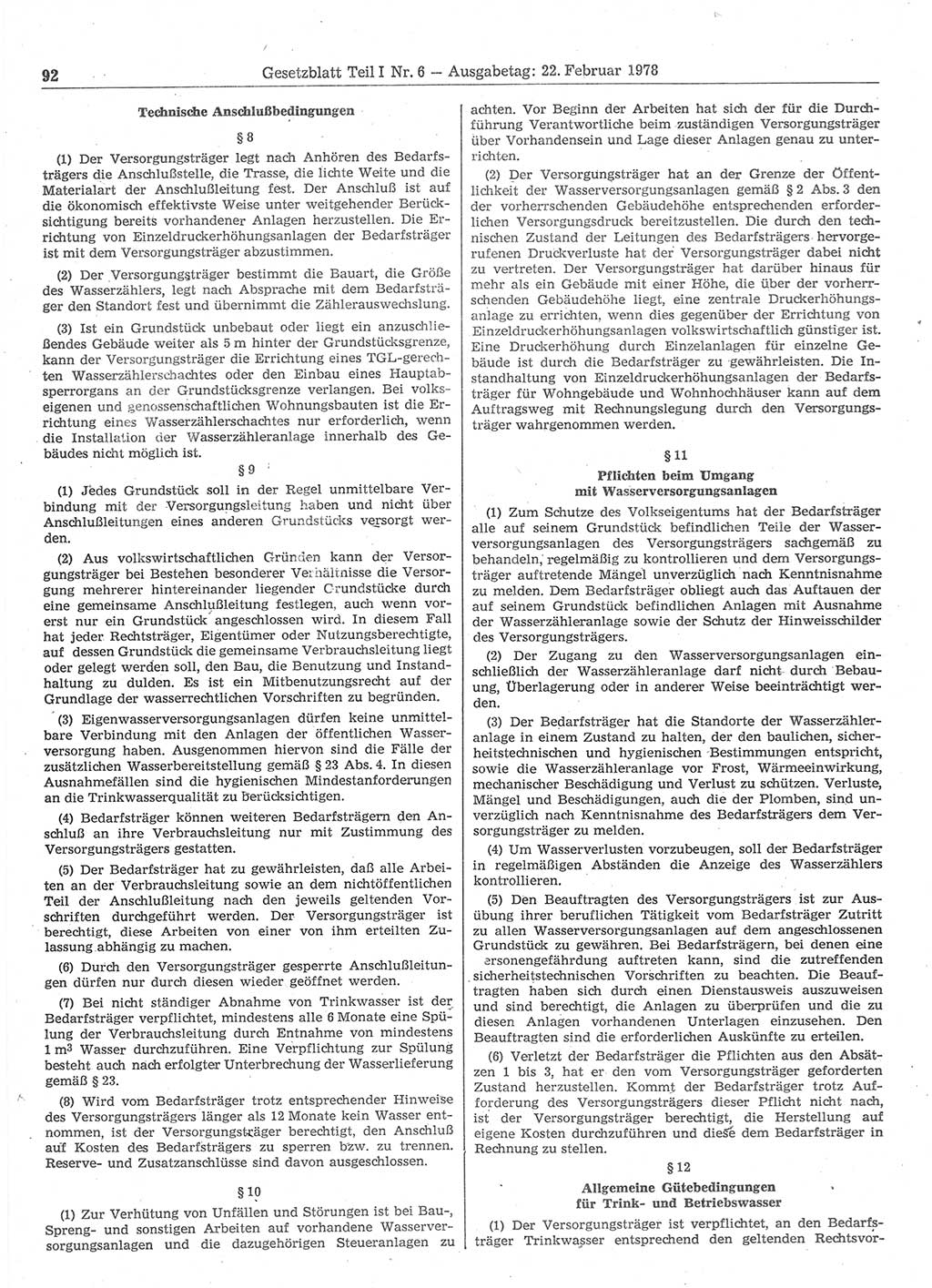 Gesetzblatt (GBl.) der Deutschen Demokratischen Republik (DDR) Teil Ⅰ 1978, Seite 92 (GBl. DDR Ⅰ 1978, S. 92)