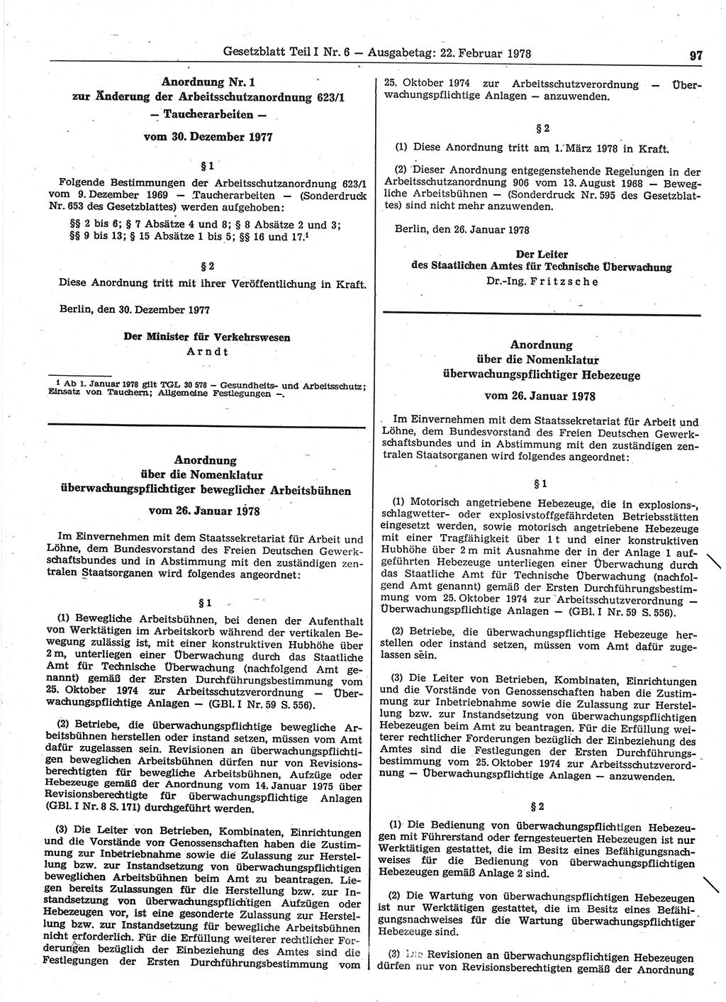 Gesetzblatt (GBl.) der Deutschen Demokratischen Republik (DDR) Teil Ⅰ 1978, Seite 97 (GBl. DDR Ⅰ 1978, S. 97)