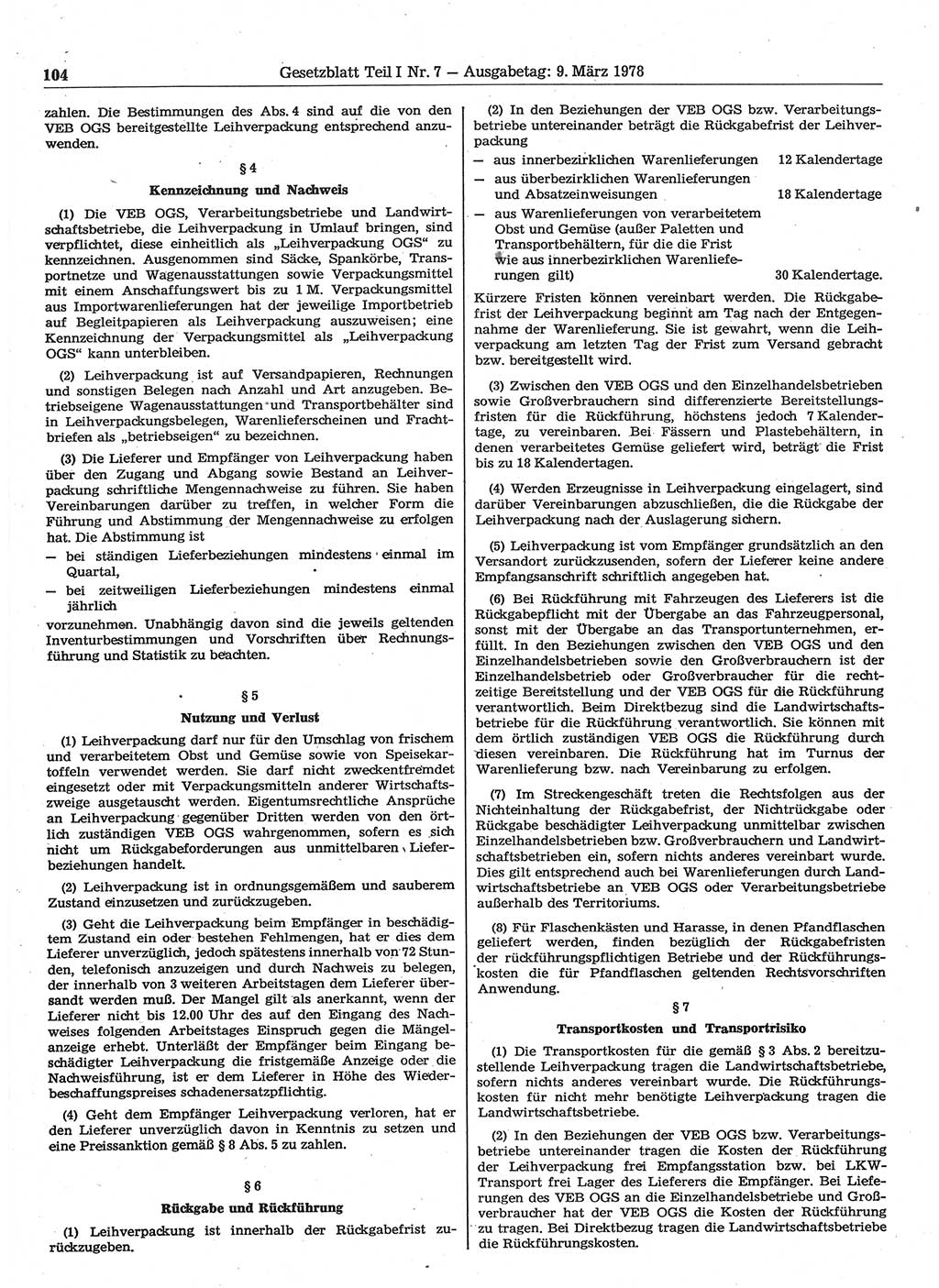 Gesetzblatt (GBl.) der Deutschen Demokratischen Republik (DDR) Teil Ⅰ 1978, Seite 104 (GBl. DDR Ⅰ 1978, S. 104)