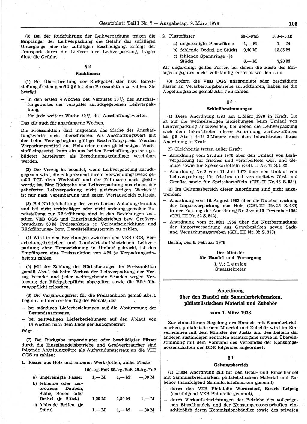 Gesetzblatt (GBl.) der Deutschen Demokratischen Republik (DDR) Teil Ⅰ 1978, Seite 105 (GBl. DDR Ⅰ 1978, S. 105)