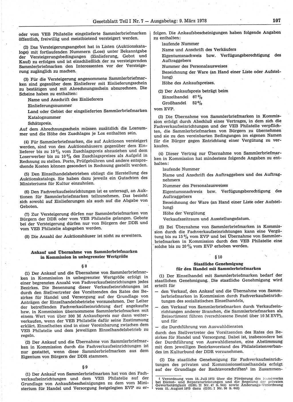 Gesetzblatt (GBl.) der Deutschen Demokratischen Republik (DDR) Teil Ⅰ 1978, Seite 107 (GBl. DDR Ⅰ 1978, S. 107)
