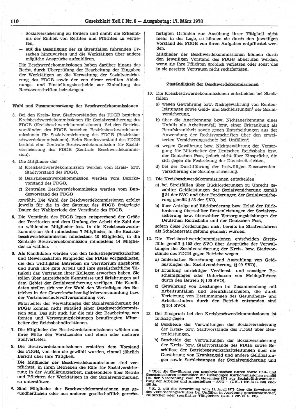 Gesetzblatt (GBl.) der Deutschen Demokratischen Republik (DDR) Teil Ⅰ 1978, Seite 110 (GBl. DDR Ⅰ 1978, S. 110)