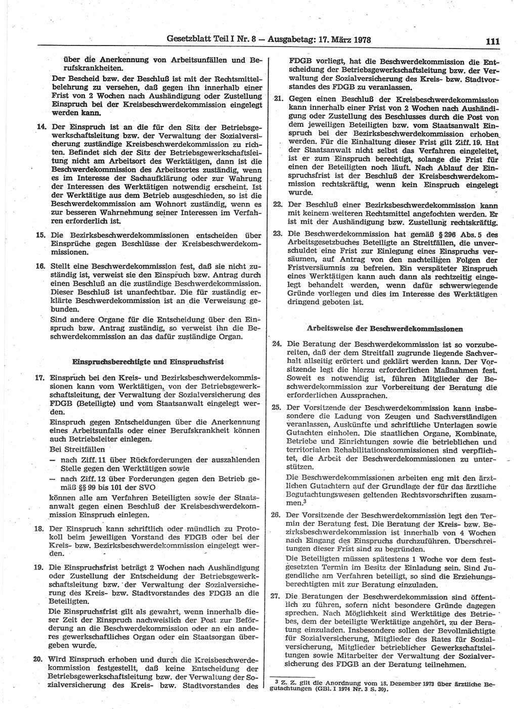 Gesetzblatt (GBl.) der Deutschen Demokratischen Republik (DDR) Teil Ⅰ 1978, Seite 111 (GBl. DDR Ⅰ 1978, S. 111)