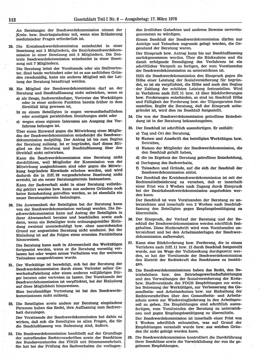 Gesetzblatt (GBl.) der Deutschen Demokratischen Republik (DDR) Teil Ⅰ 1978, Seite 112 (GBl. DDR Ⅰ 1978, S. 112)