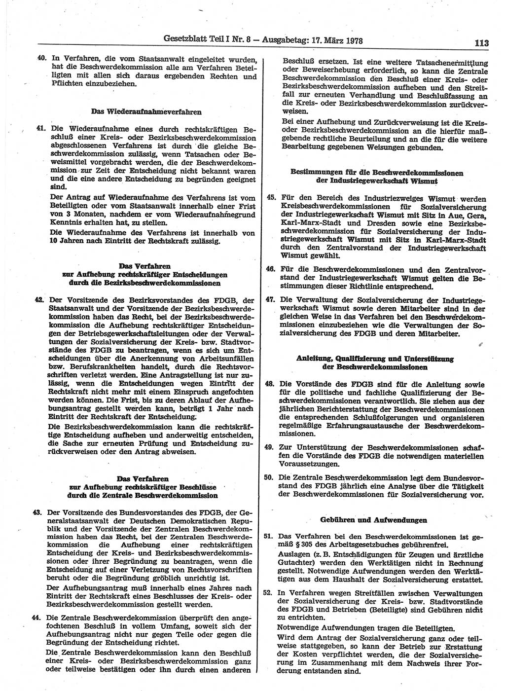 Gesetzblatt (GBl.) der Deutschen Demokratischen Republik (DDR) Teil Ⅰ 1978, Seite 113 (GBl. DDR Ⅰ 1978, S. 113)