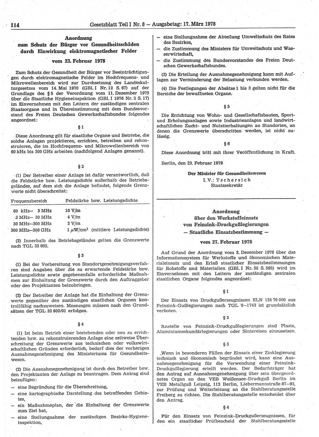 Gesetzblatt (GBl.) der Deutschen Demokratischen Republik (DDR) Teil Ⅰ 1978, Seite 114 (GBl. DDR Ⅰ 1978, S. 114)