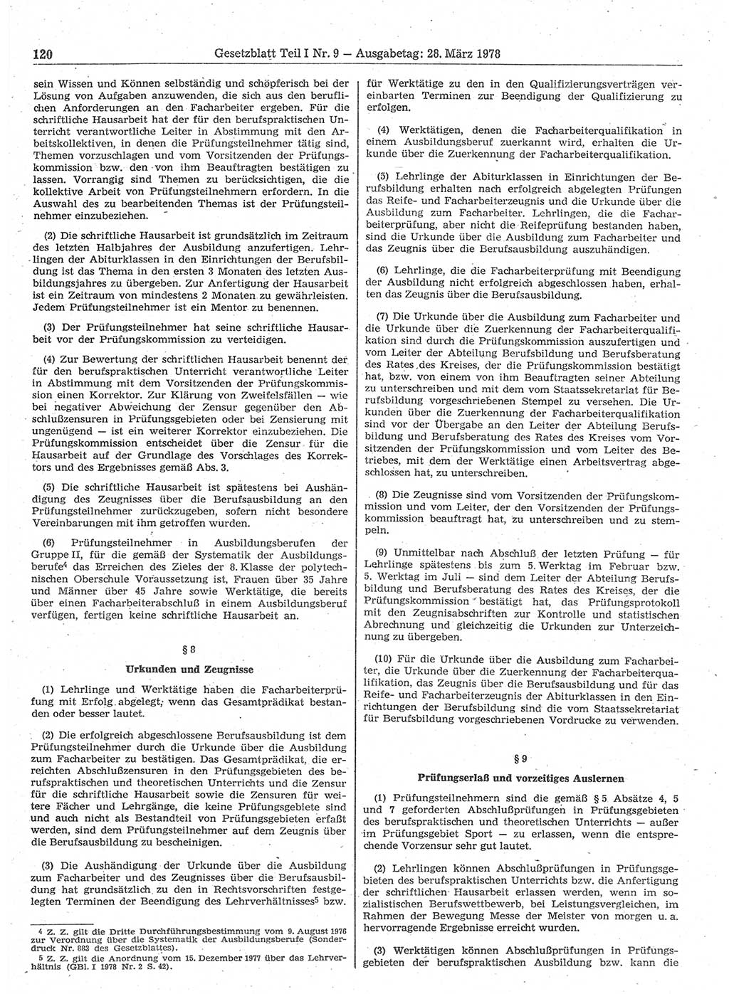 Gesetzblatt (GBl.) der Deutschen Demokratischen Republik (DDR) Teil Ⅰ 1978, Seite 120 (GBl. DDR Ⅰ 1978, S. 120)