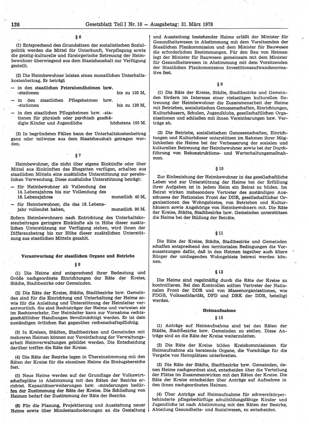 Gesetzblatt (GBl.) der Deutschen Demokratischen Republik (DDR) Teil Ⅰ 1978, Seite 126 (GBl. DDR Ⅰ 1978, S. 126)