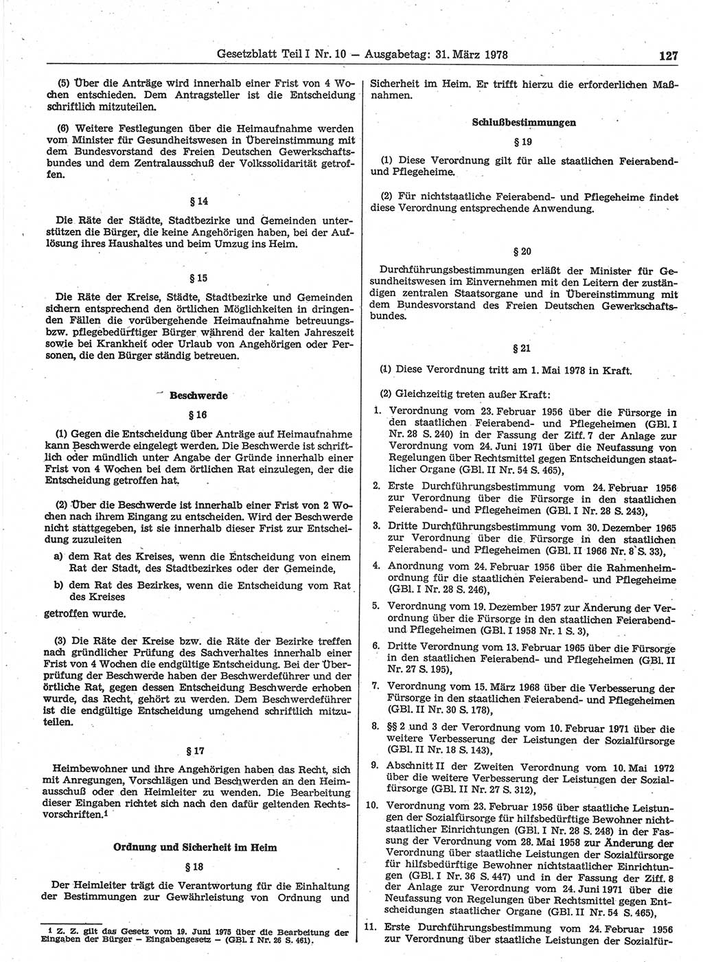 Gesetzblatt (GBl.) der Deutschen Demokratischen Republik (DDR) Teil Ⅰ 1978, Seite 127 (GBl. DDR Ⅰ 1978, S. 127)