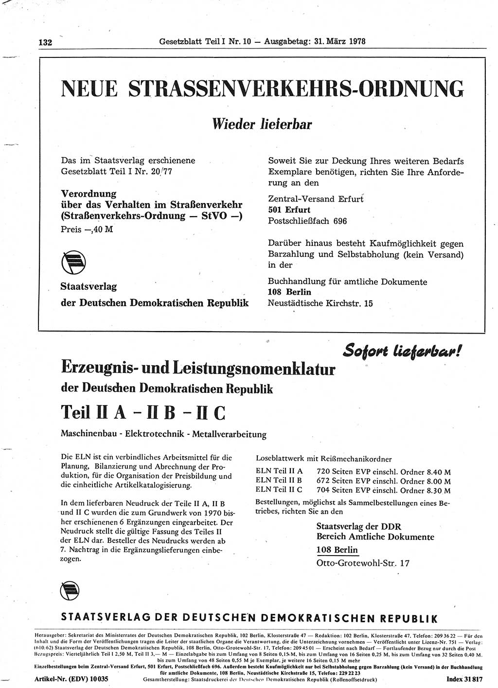 Gesetzblatt (GBl.) der Deutschen Demokratischen Republik (DDR) Teil Ⅰ 1978, Seite 132 (GBl. DDR Ⅰ 1978, S. 132)