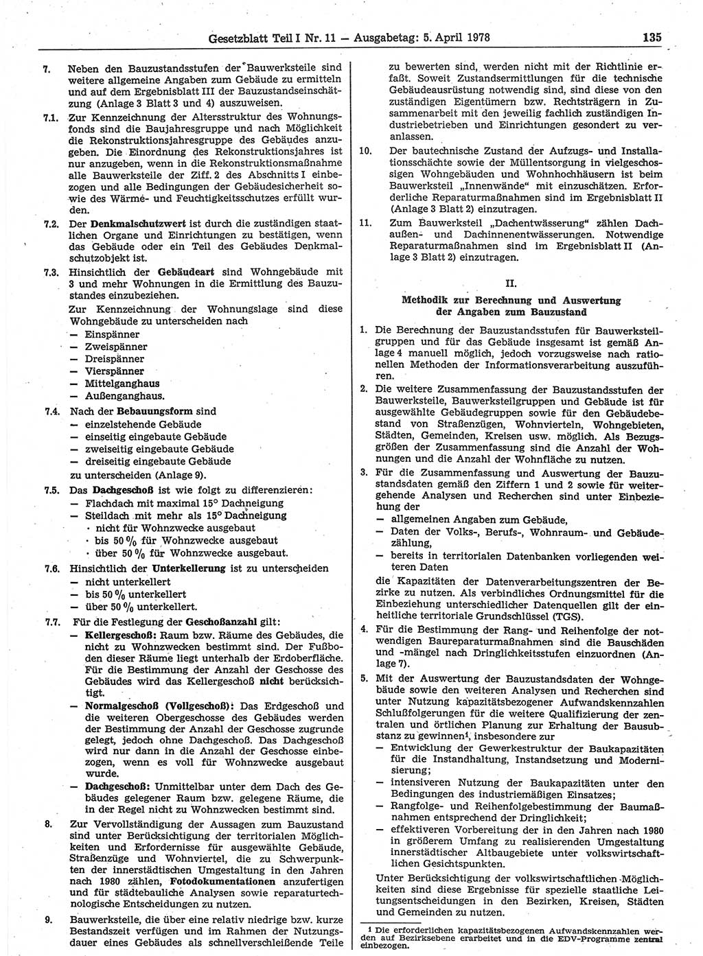 Gesetzblatt (GBl.) der Deutschen Demokratischen Republik (DDR) Teil Ⅰ 1978, Seite 135 (GBl. DDR Ⅰ 1978, S. 135)